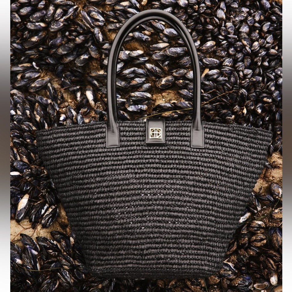 Anine Bing Raffia Lou Bag Black